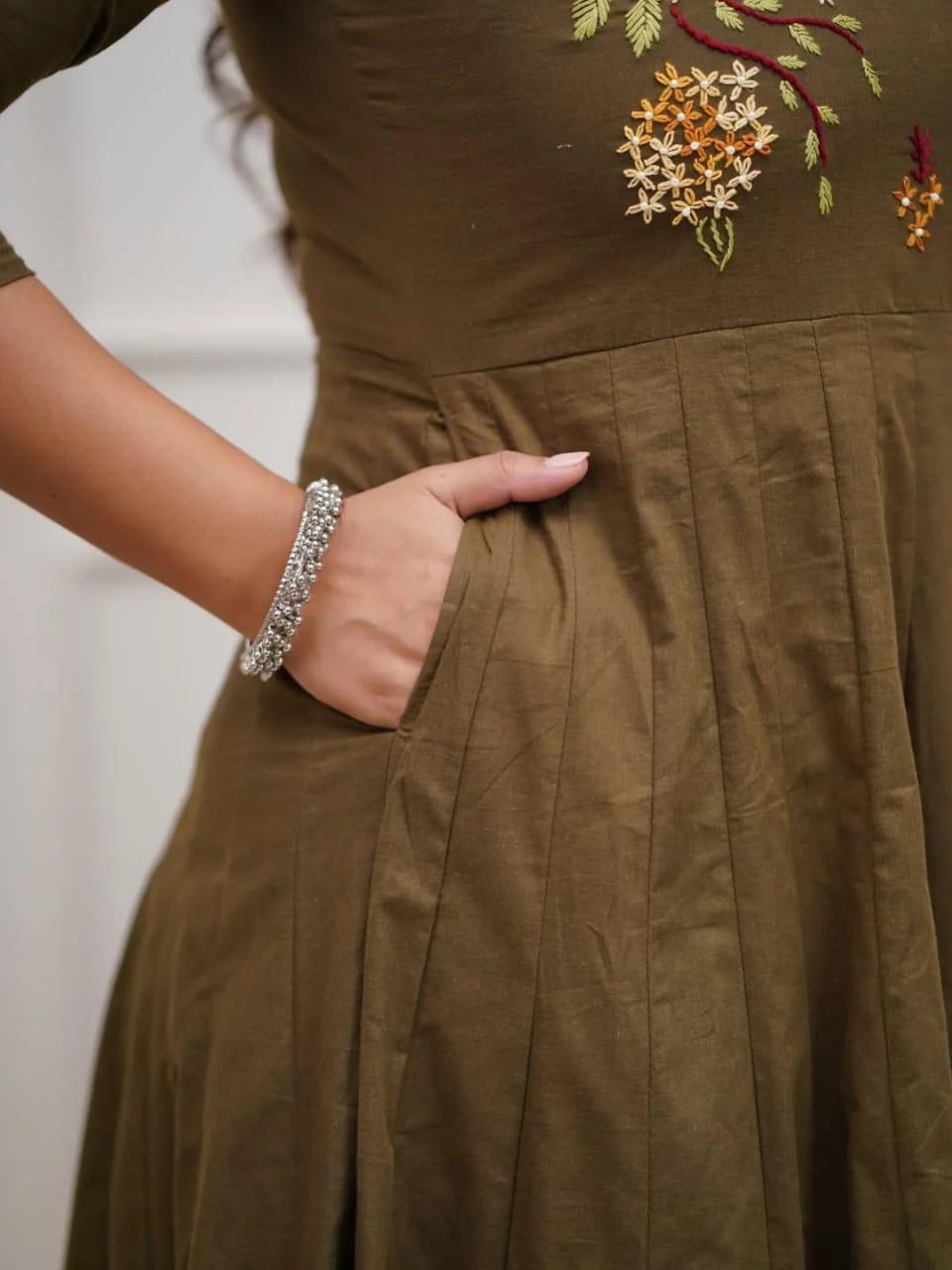 The Olive Grove Embroidered Flare Kurta Set