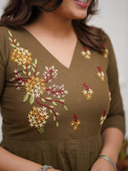 The Olive Grove Embroidered Flare Kurta Set
