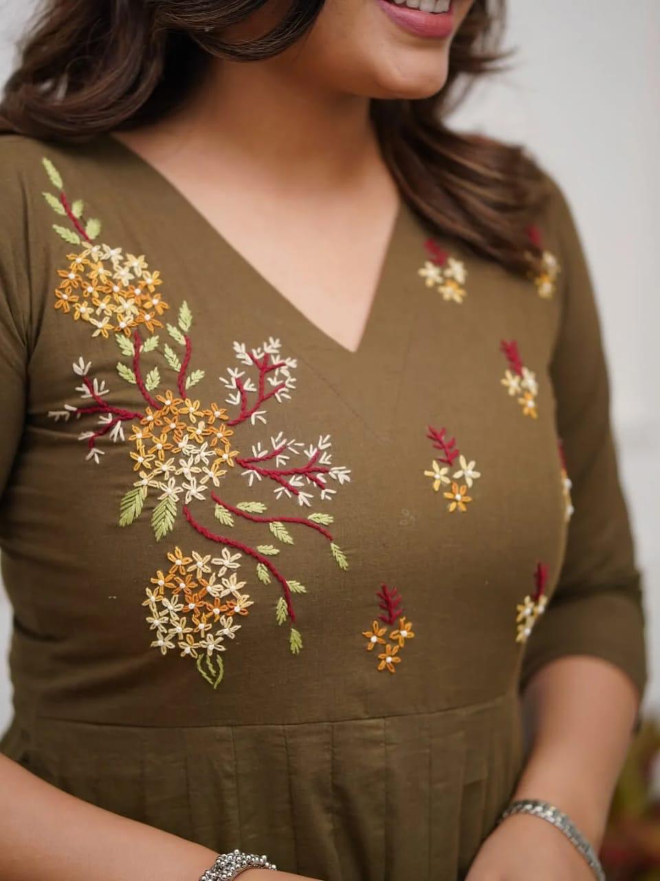 The Olive Grove Embroidered Flare Kurta Set