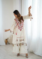 Bohemian Mirror Work Cotton Kurta Set with Tassels