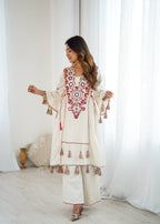 Bohemian Mirror Work Cotton Kurta Set with Tassels