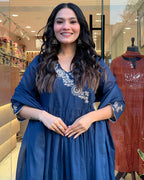 Royal Blue Hand-Embroidered Cotton Kurta Set