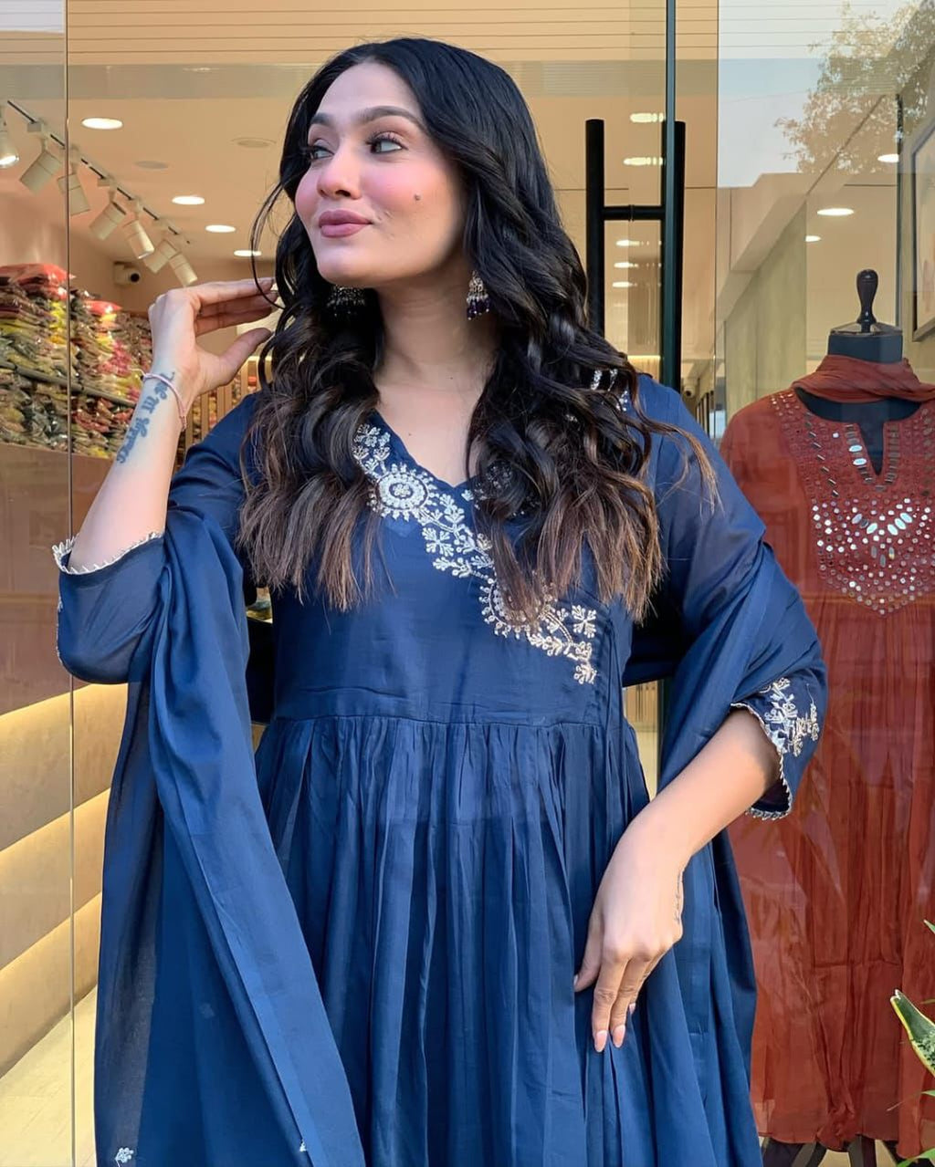 Royal Blue Hand-Embroidered Cotton Kurta Set