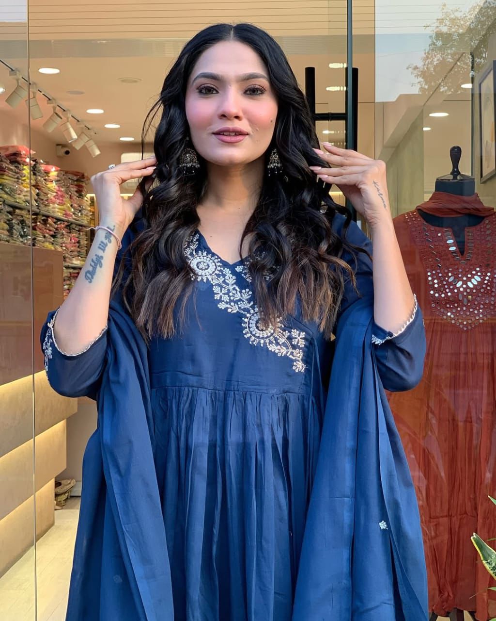 Royal Blue Hand-Embroidered Cotton Kurta Set