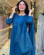 Azure Bloom A-Line Embroidery Suit Set