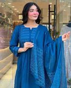 Azure Bloom A-Line Embroidery Suit Set