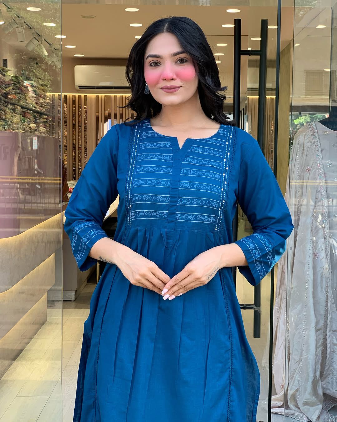 Azure Bloom A-Line Embroidery Suit Set