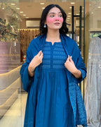 Azure Bloom A-Line Embroidery Suit Set