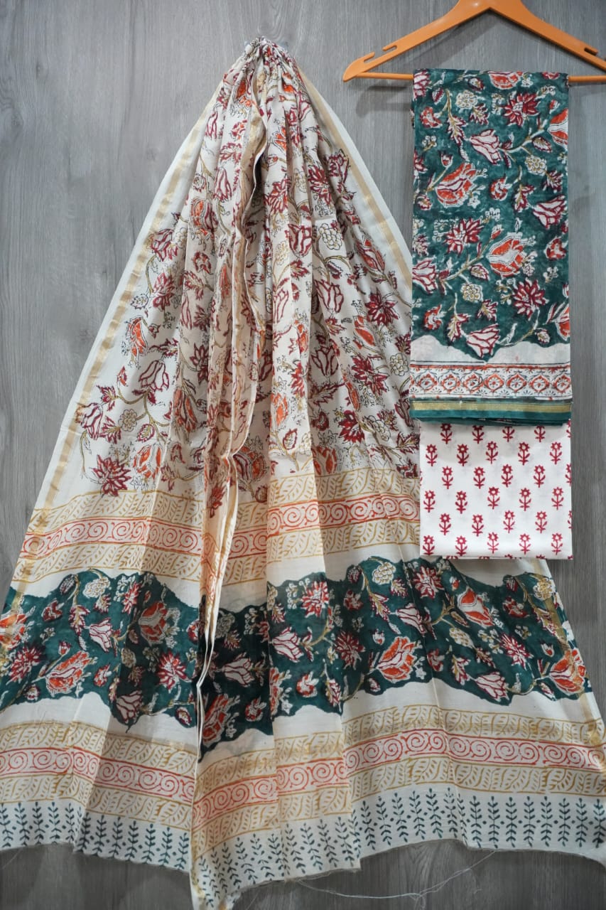 Vanashree Handblock Chanderi Suit Set