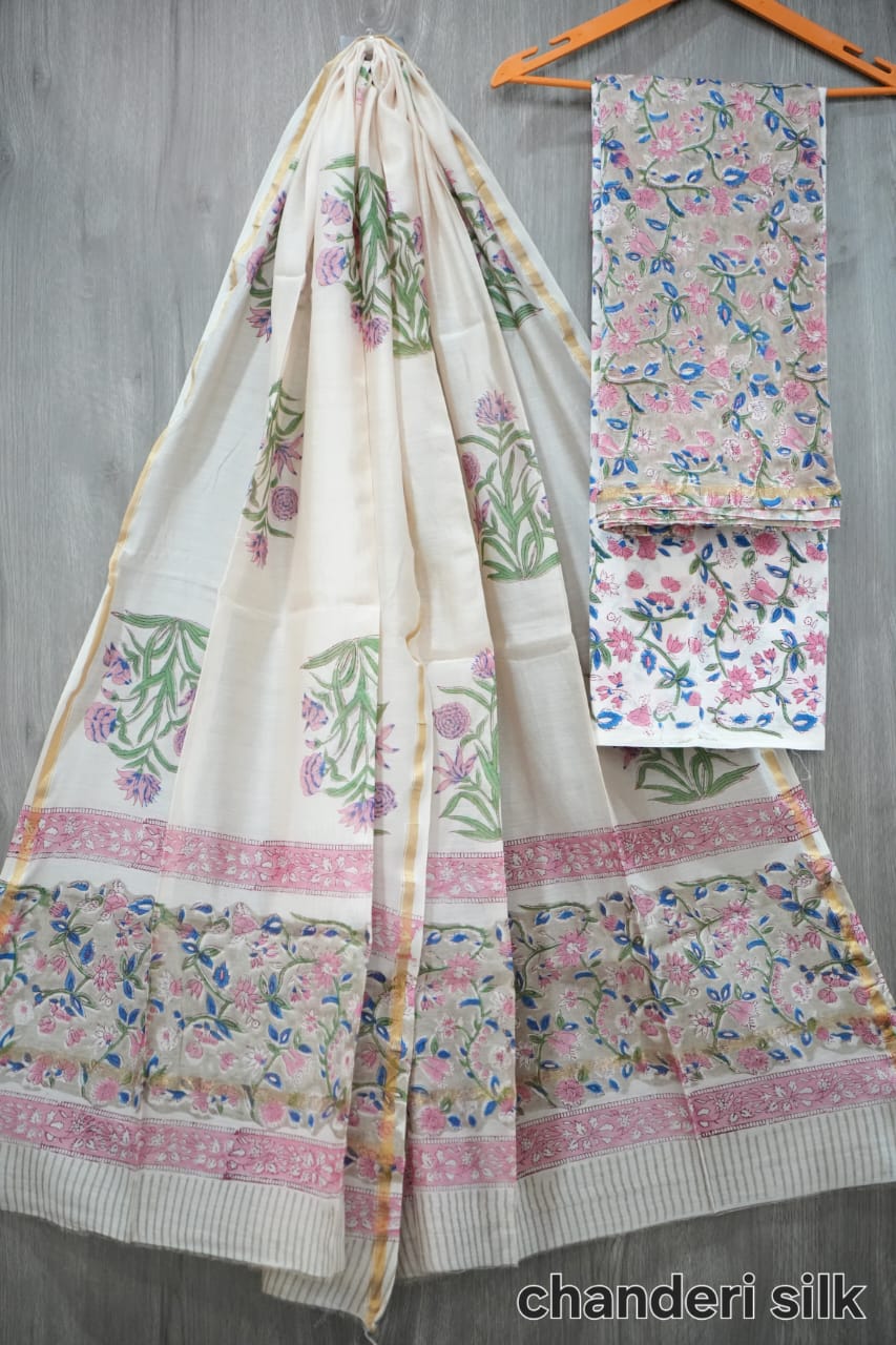 Gulbahaar Handblock Chanderi Silk Suit Set