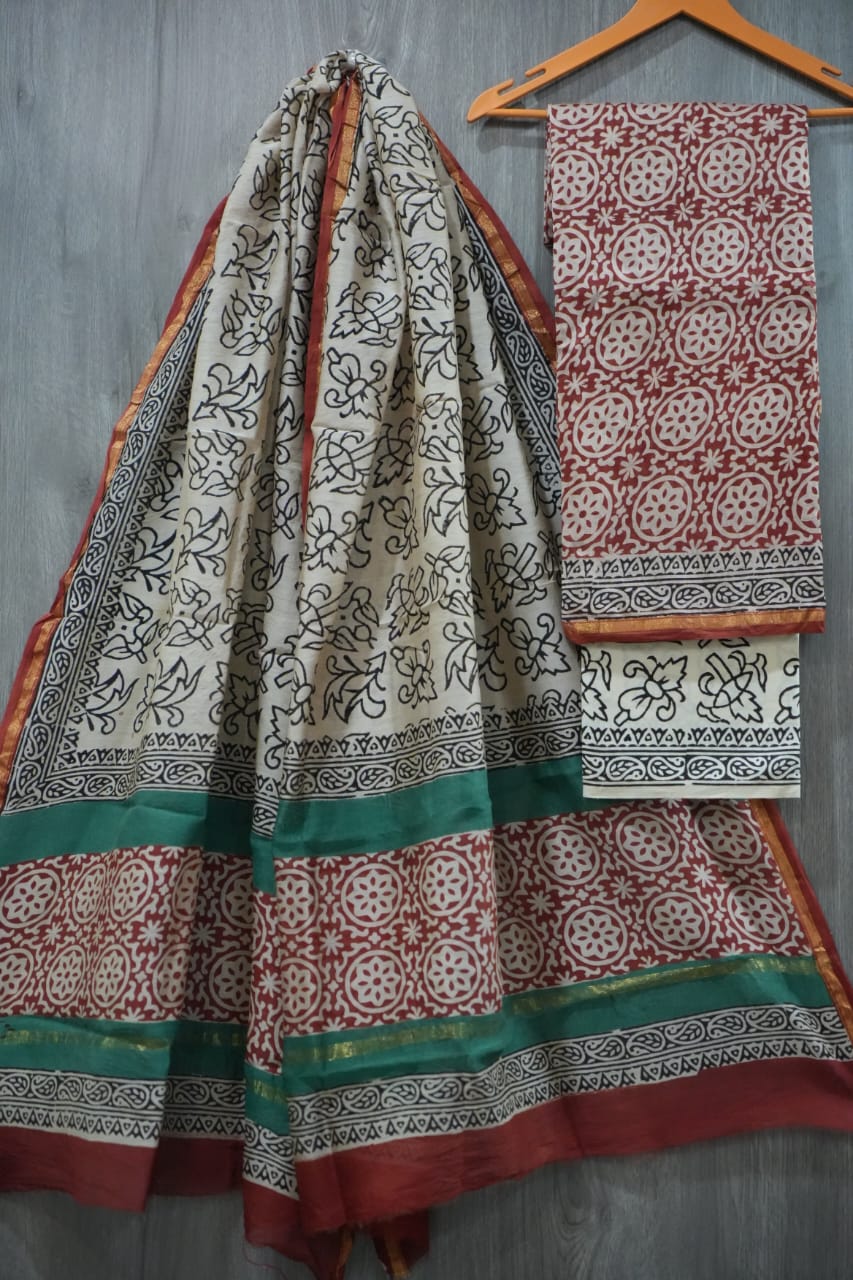 Kalamkari Karigari Chanderi Silk Suit Set