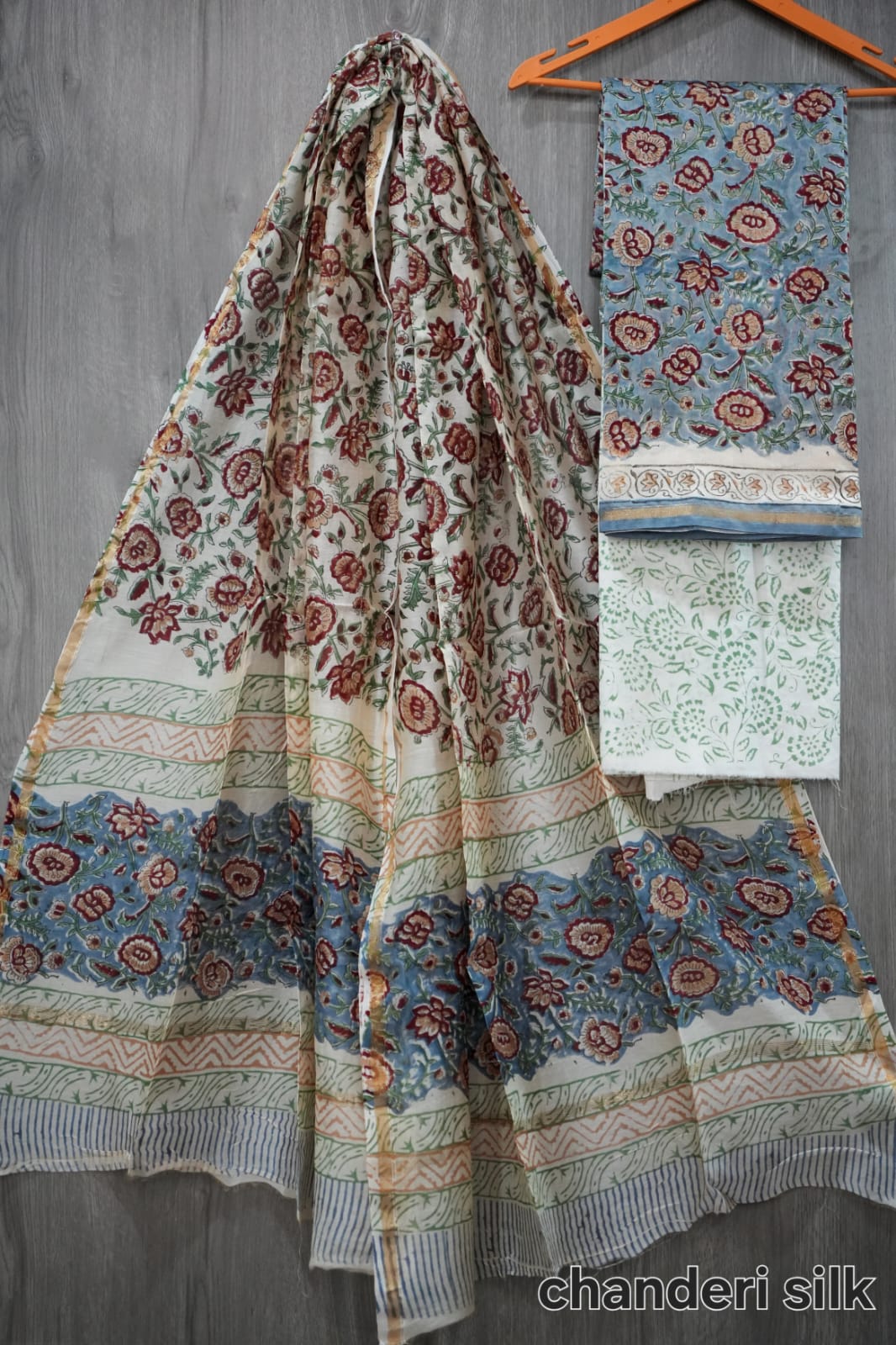 Mehfil-e-Bahar Handblock Chanderi Silk Suit Set
