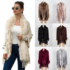Luxe Faux Fur Trim Fringe Poncho