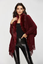 Luxe Faux Fur Trim Fringe Poncho