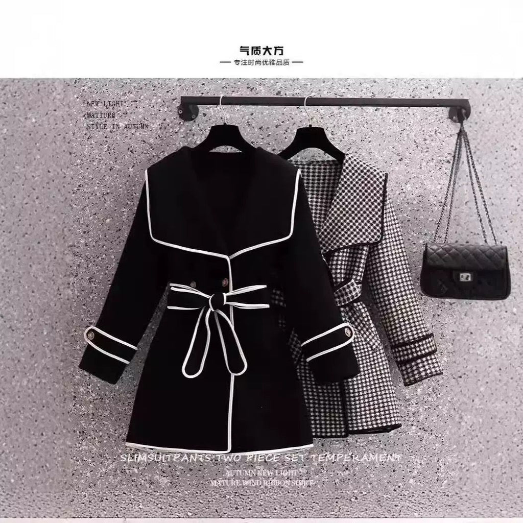 The Chic Contrast Trim Belted Coat