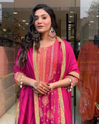 PAKISTANI RESHMI SUIT SET Vibrant Fuchsia Zari Print Sui