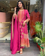 PAKISTANI RESHMI SUIT SET Vibrant Fuchsia Zari Print Sui