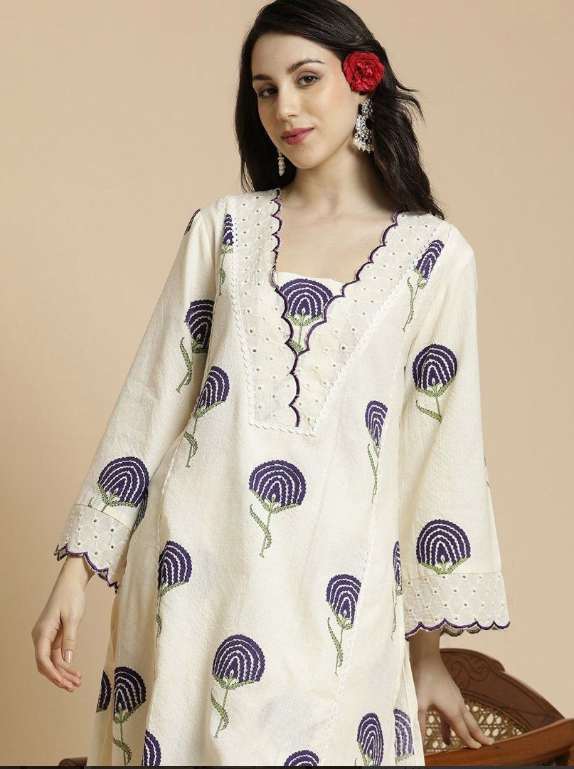 Scalloped Ivory Floral Embroidered cord -sets