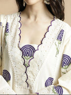 Scalloped Ivory Floral Embroidered cord -sets