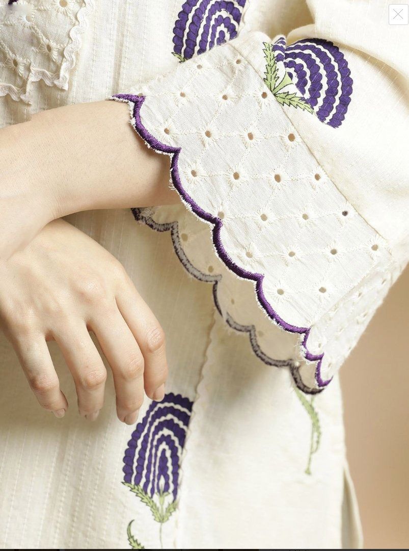 Scalloped Ivory Floral Embroidered cord -sets