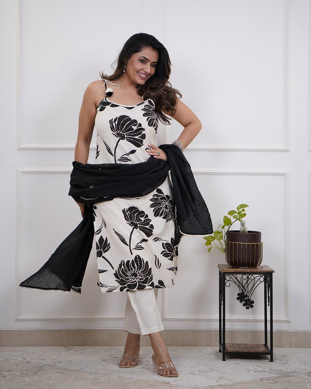 Bold Blossom Black / White & Pink  Suit