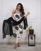 Bold Blossom Black / White & Pink  Suit