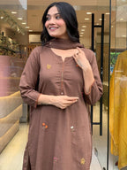 Chic Mocha Floral Embroidered Suit Set