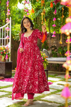Ruby Floral Flared  Anarkali Kurta with Dupatta"