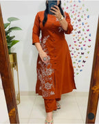 Terracotta Floral Embroidered Kurta Set