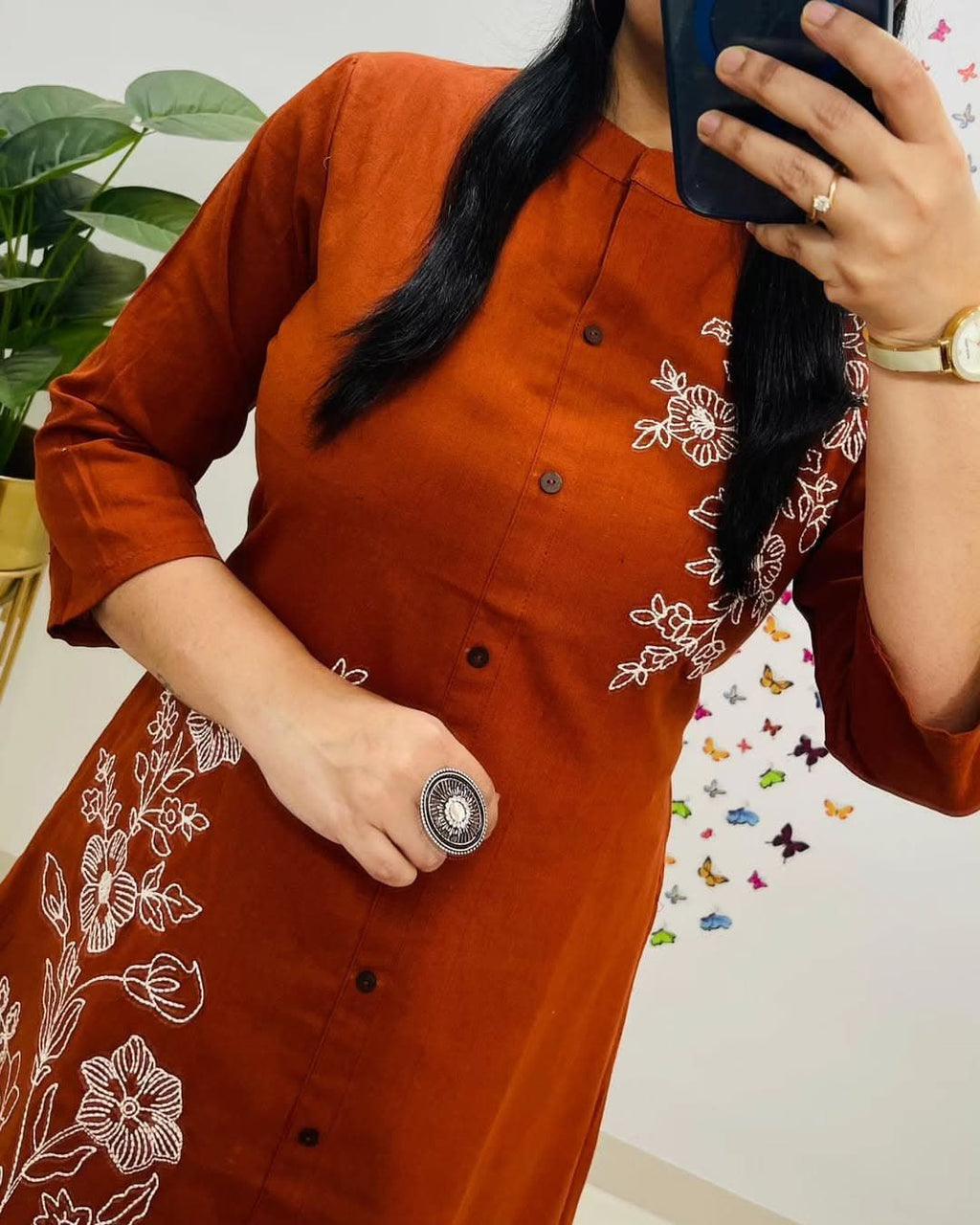 Terracotta Floral Embroidered Kurta Set