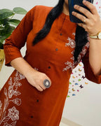 Terracotta Floral Embroidered Kurta Set