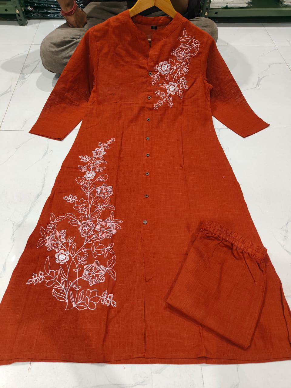 Terracotta Floral Embroidered Kurta Set