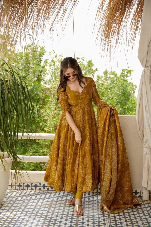 The Golden Hour Bandhani Print Anarkali Set
