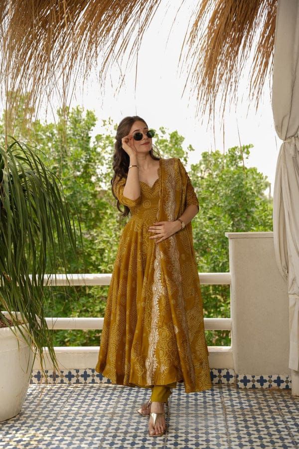 The Golden Hour Bandhani Print Anarkali Set
