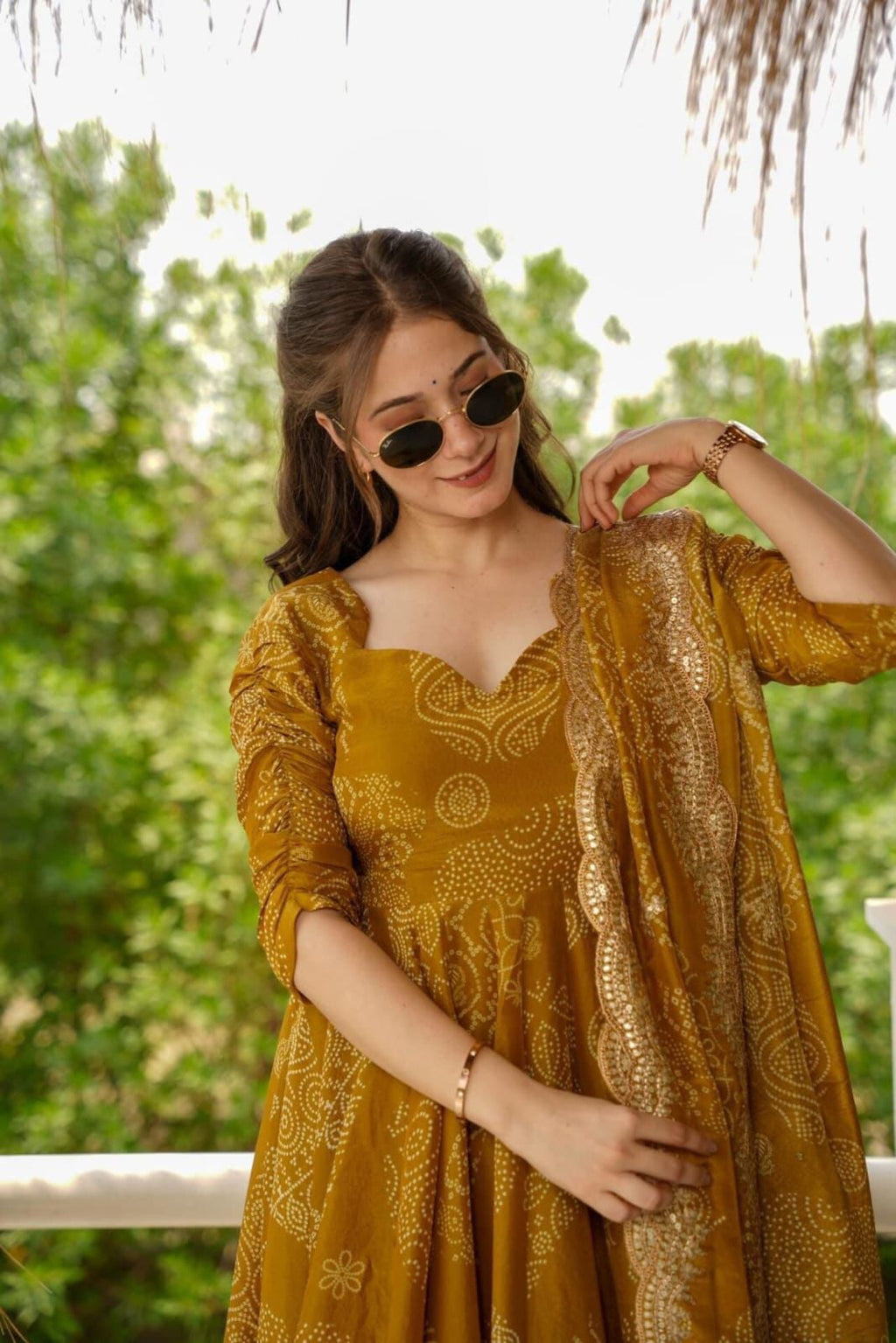 The Golden Hour Bandhani Print Anarkali Set