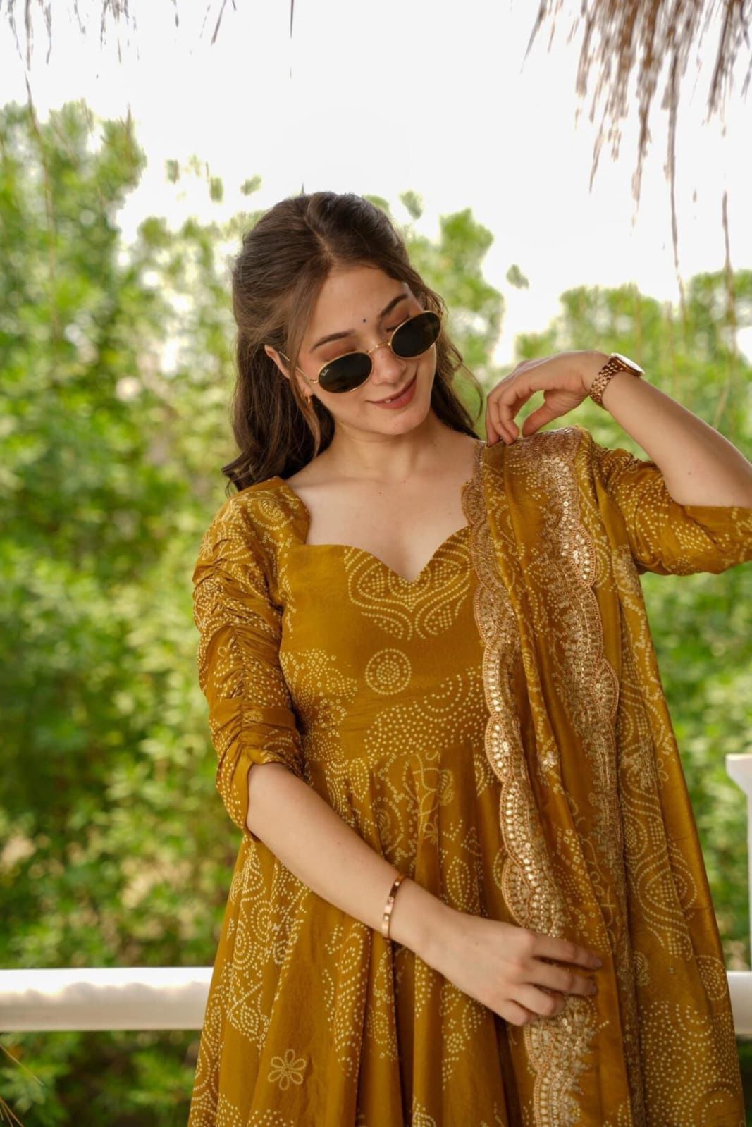 The Golden Hour Bandhani Print Anarkali Set