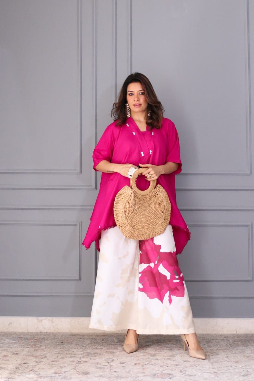 Fuschia Kaftan Top & Abstract Print Cotton Co-ord Set