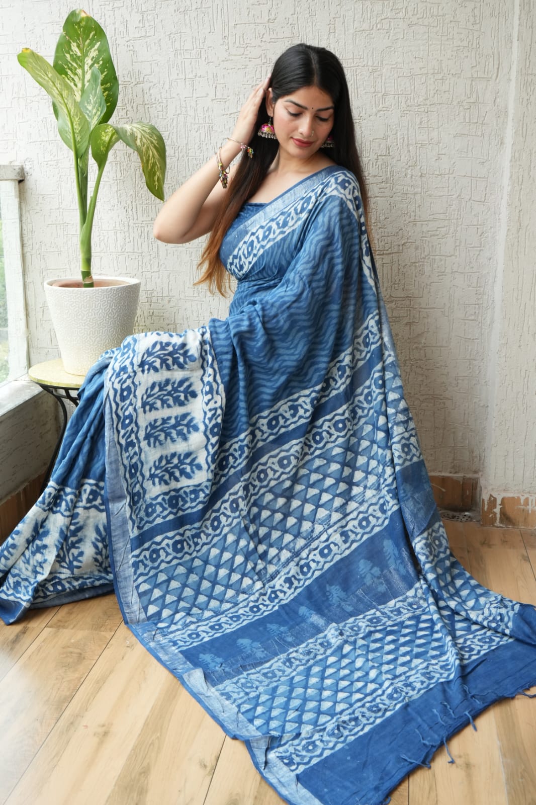 The Azure River Hand Block Print Saree