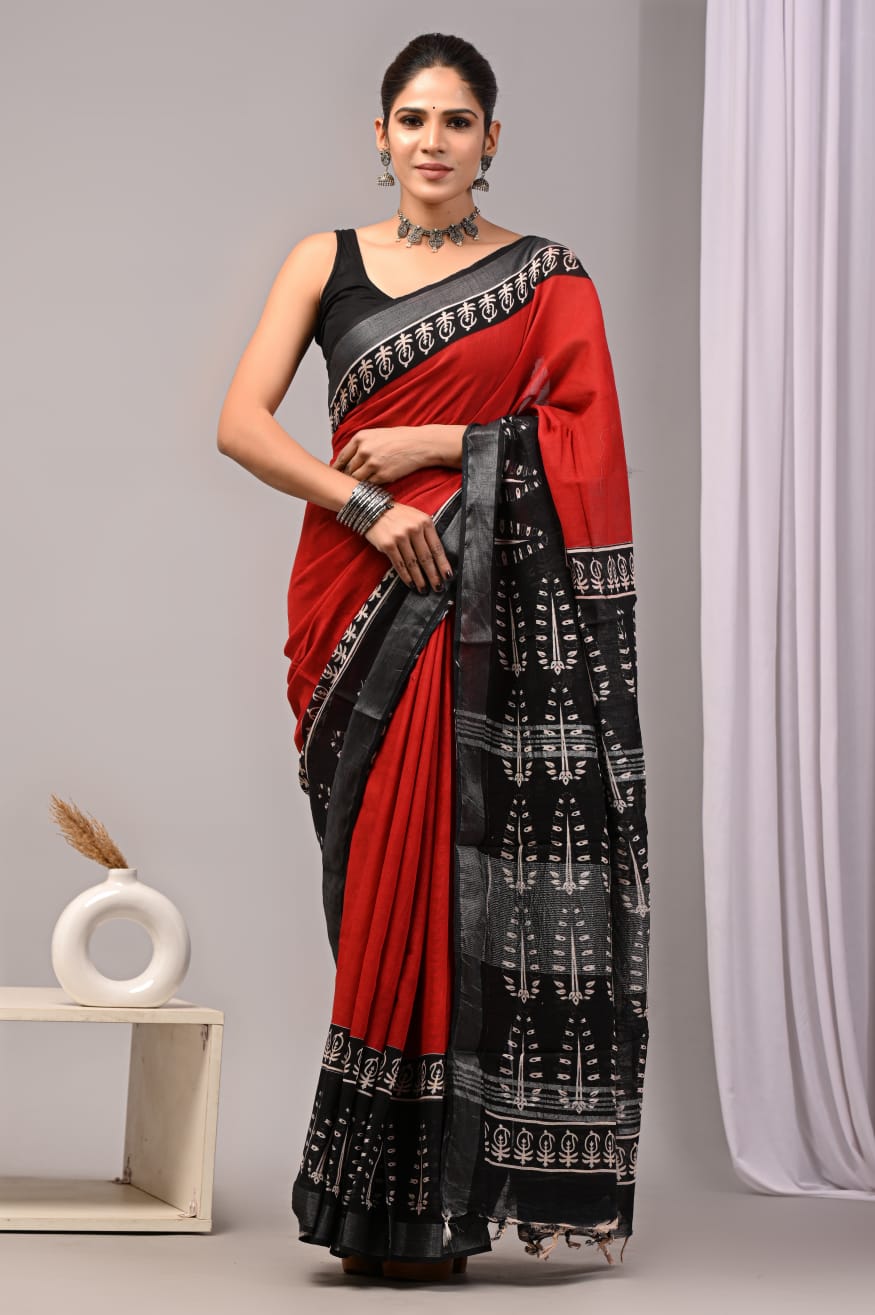 The Fiery Contrast Handloom Saree