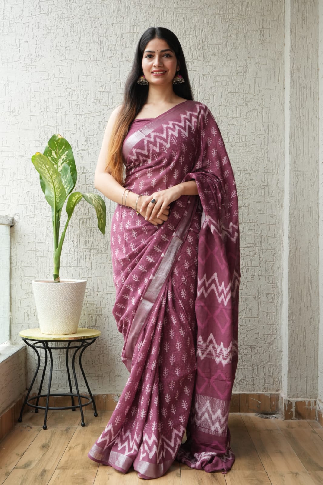 The Plum Ikat Chevron Handloom Saree