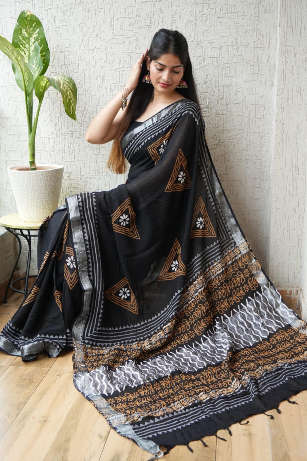 The Midnight Fusion Hand Block Saree