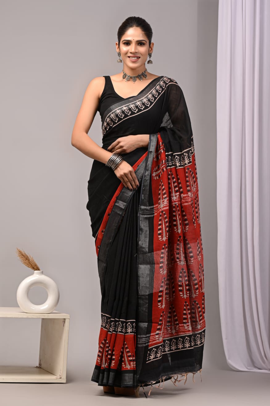 The Black and Scarlet Warrior Cotton Slub Saree