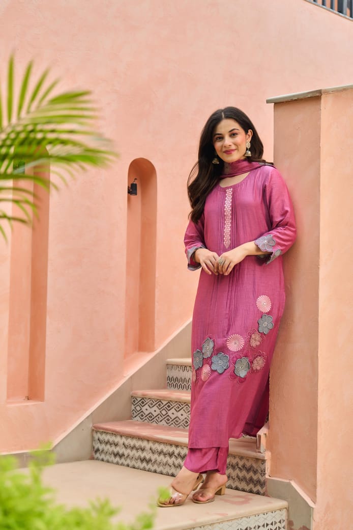 Mal Chanderi Bloom Embroidered Suit Set