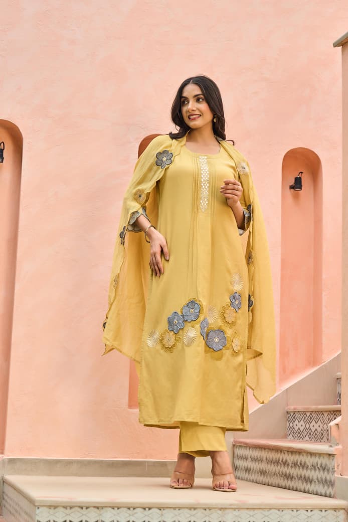 Mal Chanderi Bloom Embroidered Suit Set