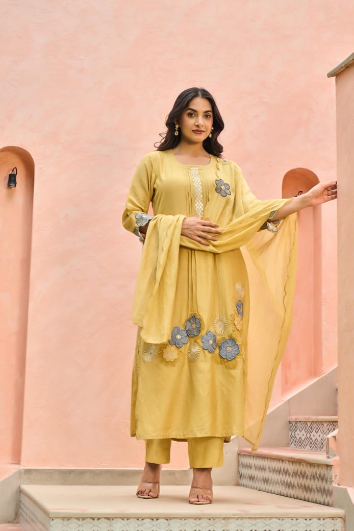 Mal Chanderi Bloom Embroidered Suit Set