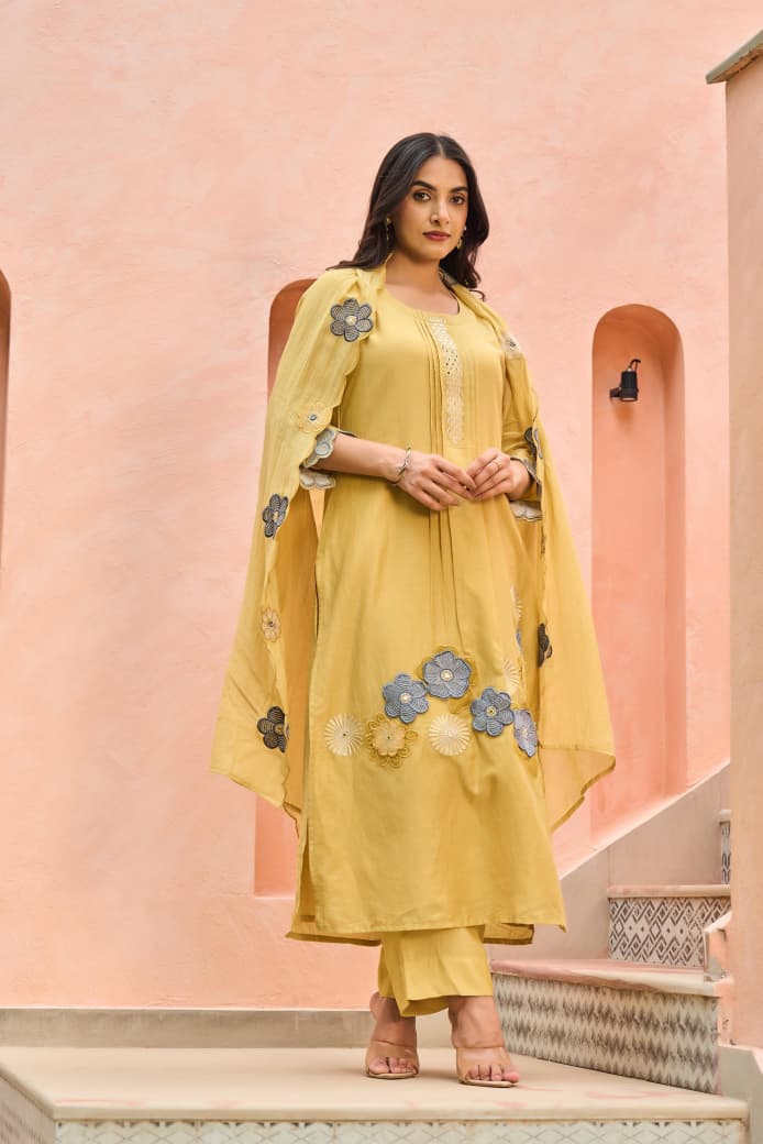 Mal Chanderi Bloom Embroidered Suit Set