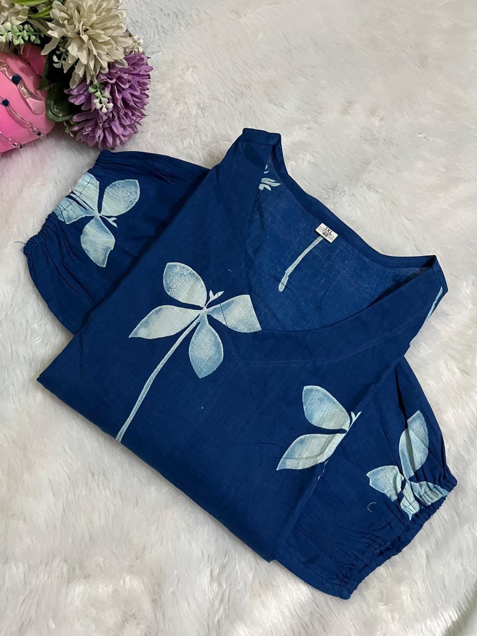 Indigo Dragonfly Print Cotton Midi Dress