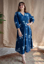 Indigo Dragonfly Print Cotton Midi Dress