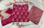Enchanted Vine" Plum Blossom Block Print Cotton Suit Set with Dupatta