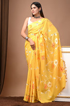 Radiant Marigold" Hand Block Printed Assam Silk Blend Saree